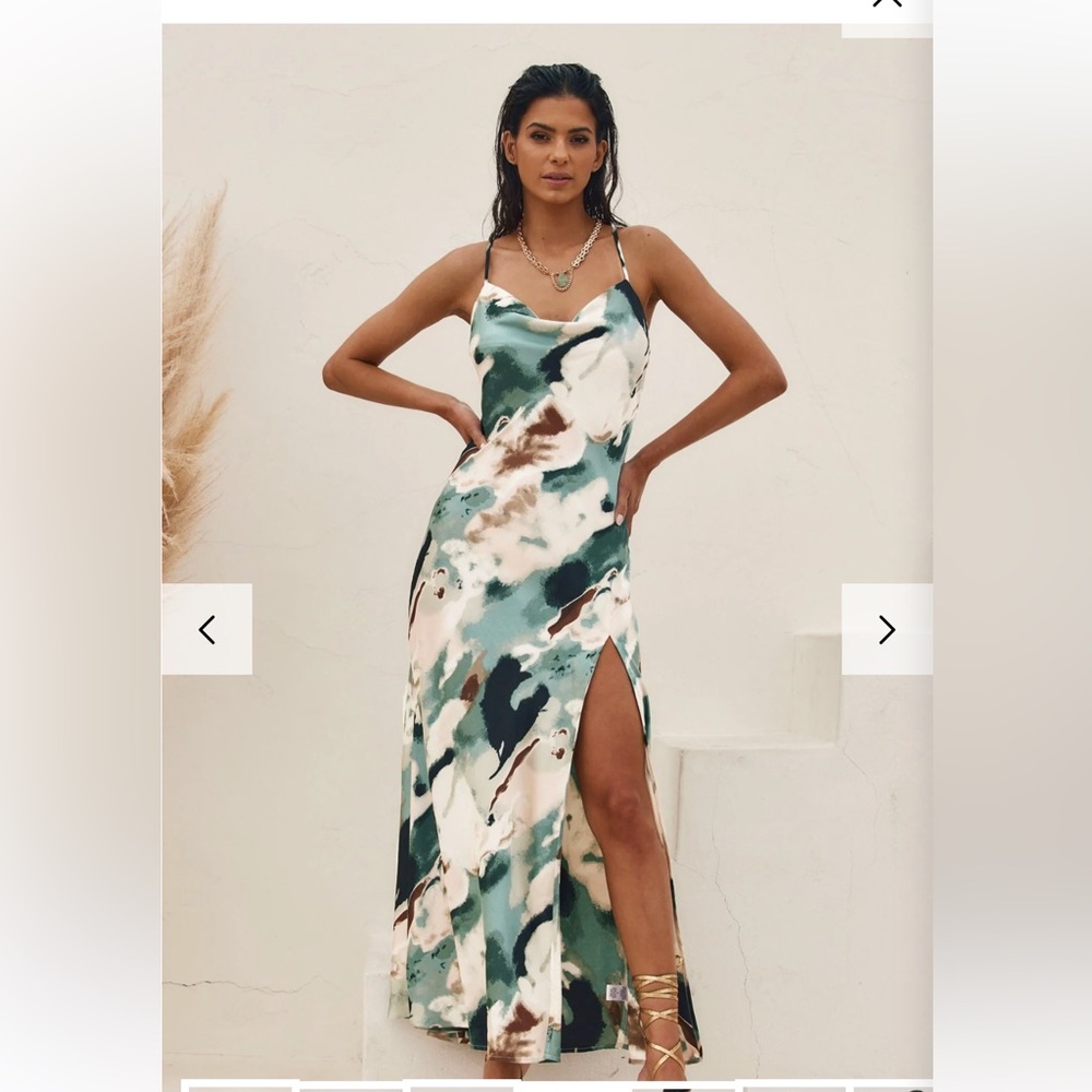 Natalia Watercolor Satin Maxi Dress